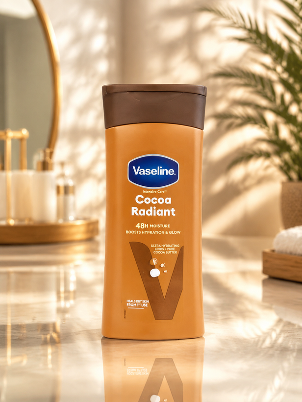 لوسیون بدن وازلین مدل Cocoa Radiant حاوی کره کاکائو حجم 200 میل